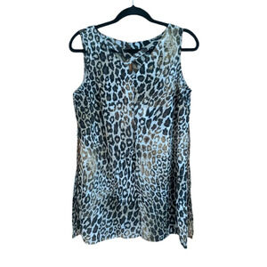 Roz & Ali Leopard Print Lined Flowy Layered Tunic Top Sleeveless Women's Small